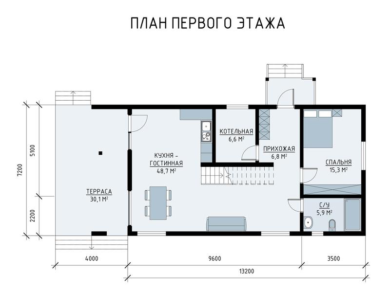 планировка дома ассиметричный барн-хаус вид 1