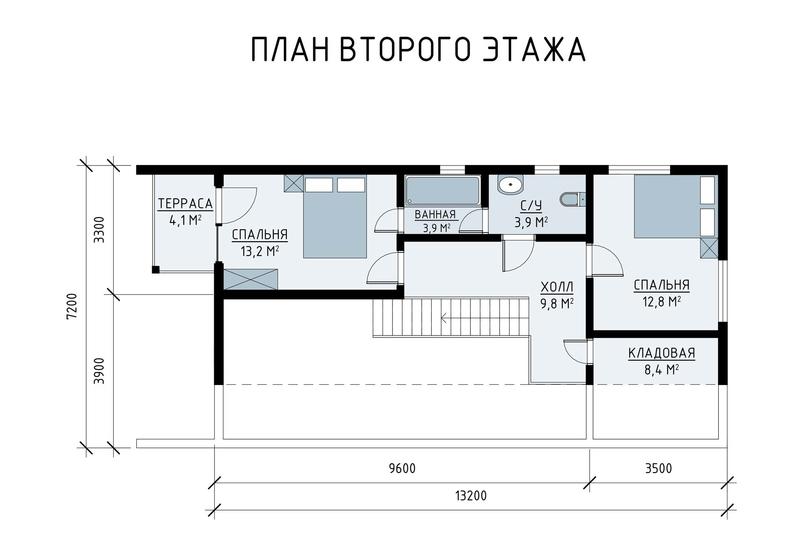 планировка дома ассиметричный барн-хаус вид 2