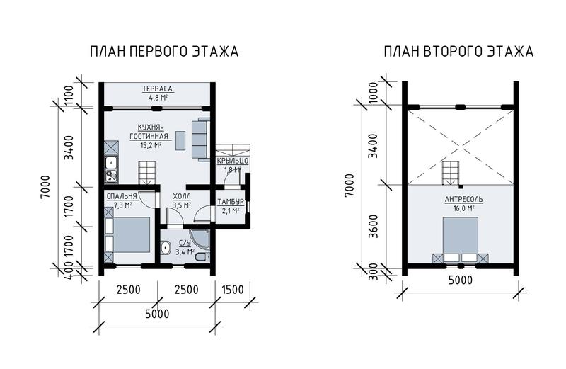 планировка дома барн-хаус 55 м2